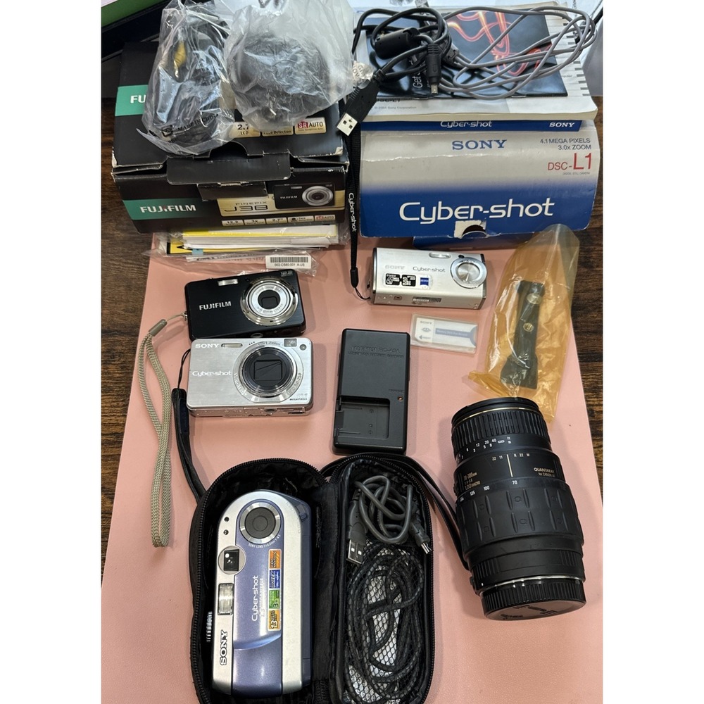 DIGITAL CAMERA BUNDLE UNTESTED/FAULTY Sony Cybersho Fujifilm & Canon Lens Wire